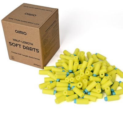 OIMIO Half Length Darts Refill Pack, 200pcs Short Soft Bullets Compatible With Dart Zone, Nerf, Worker, Zhenweiqi, 14+ (Blue Yellow)