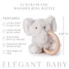 Elegant Baby Plush Teething Elephant Toy for Babies, Luxury Soft Material, Hand Embroidered Details, Soothing Rattle Sound view 3