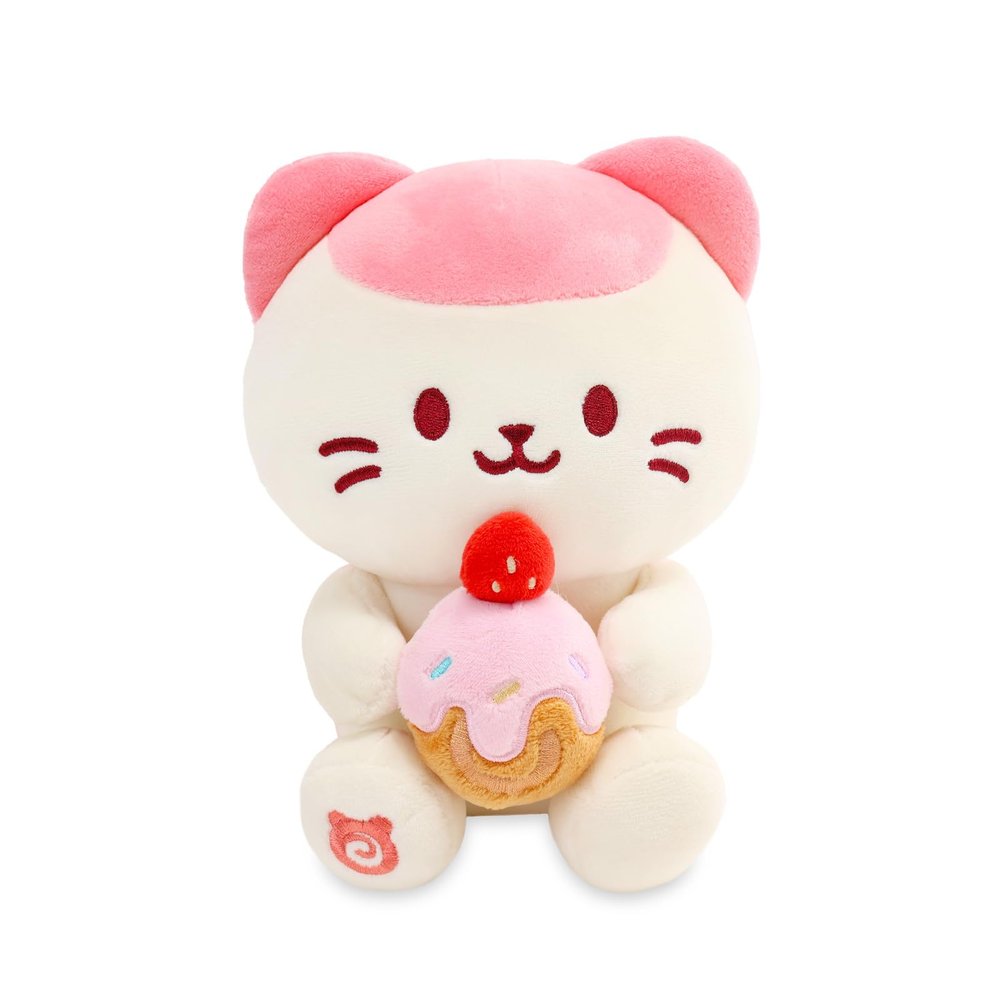 Anirollz Stuffed Animal Plush Toy 8" Medium Sitting Plush Doll Soft, Squishy, Warm, Cute, Comfort, Safe Birthday Pink Kitty Cat Character with Strawberry Rollcake Kittiroll