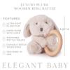 Elegant Baby Luxury Plush Puppy Wooden Ring Rattle Toy for Baby, Soft, Cuddly, and Soothing view 3