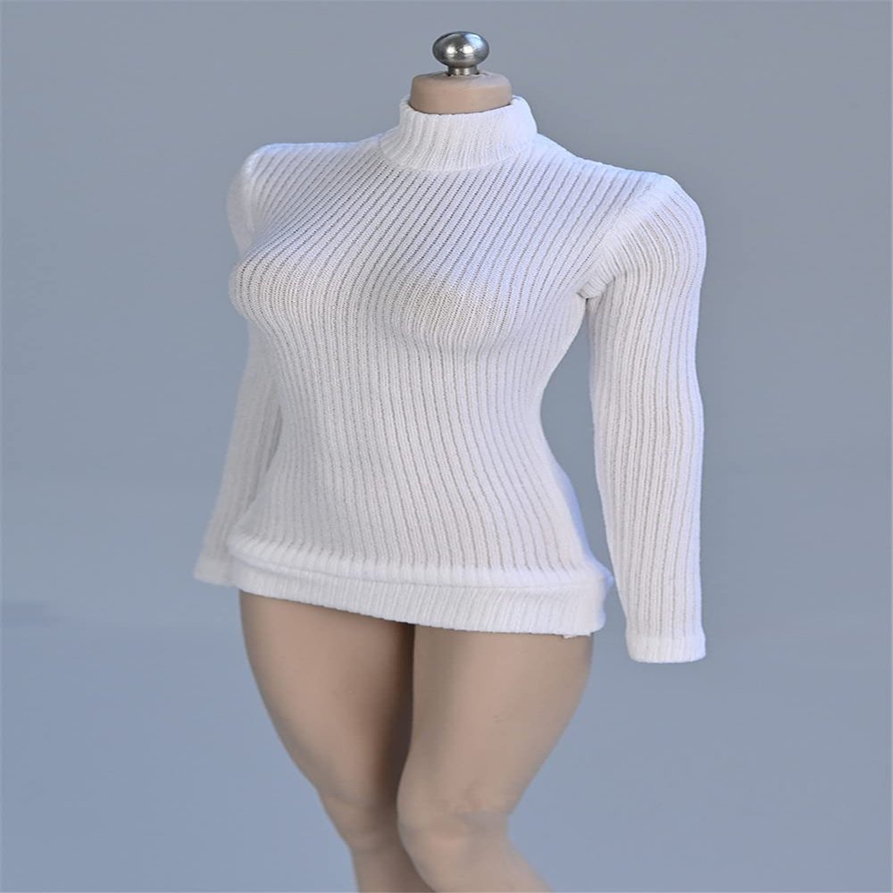 1/12 Scale Female Figure Clothes,Female Stretch Tight Sweater Thick Striped Bottoming Shirt Costume for 6inch Action Figure (White)