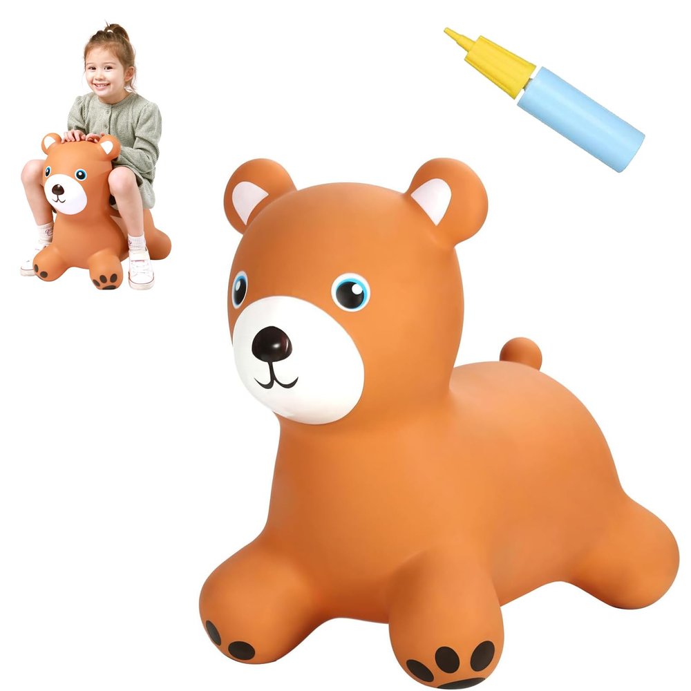 INPANY Bouncy Horse, Bear Hopper Toys, Toddlers Bouncing Animal, Kid Ride on Rubber Bouncer, Outdoor Indoor Cute Birthday Gifts for 2 3 4 Year Old Girls Boys