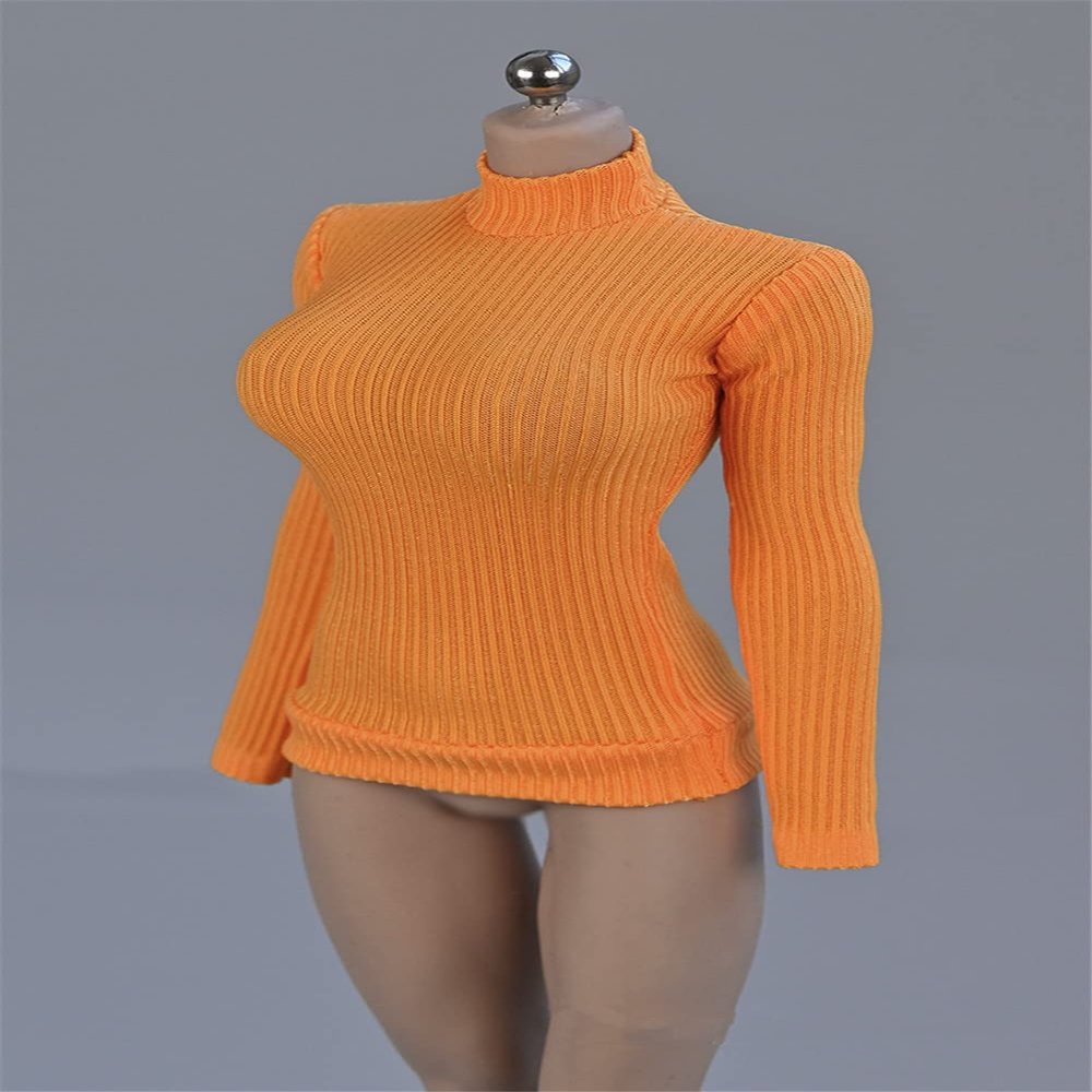 1/12 Scale Female Figure Clothes,Female Stretch Tight Sweater Thick Striped Bottoming Shirt Costume for 6inch Action Figure (Orange)