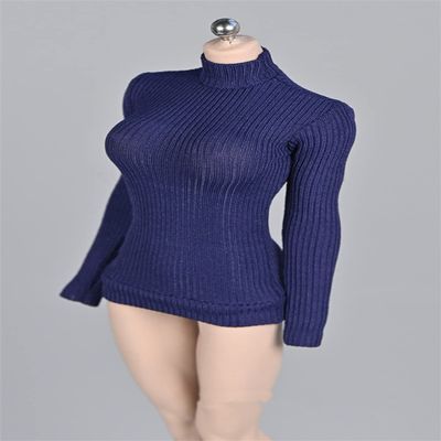 1/12 Scale Female Figure Clothes,Female Stretch Tight Sweater Thick Striped Bottoming Shirt Costume for 6inch Action Figure (Dark Blue)