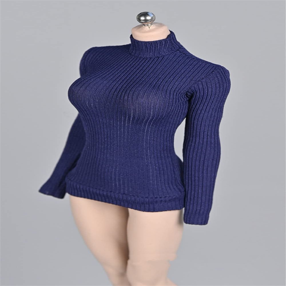 1/12 Scale Female Figure Clothes,Female Stretch Tight Sweater Thick Striped Bottoming Shirt Costume for 6inch Action Figure (Dark Blue)