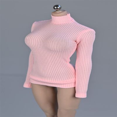 1/12 Scale Female Figure Clothes,Female Stretch Tight Sweater Thick Striped Bottoming Shirt Costume for 6inch Action Figure (Pink)