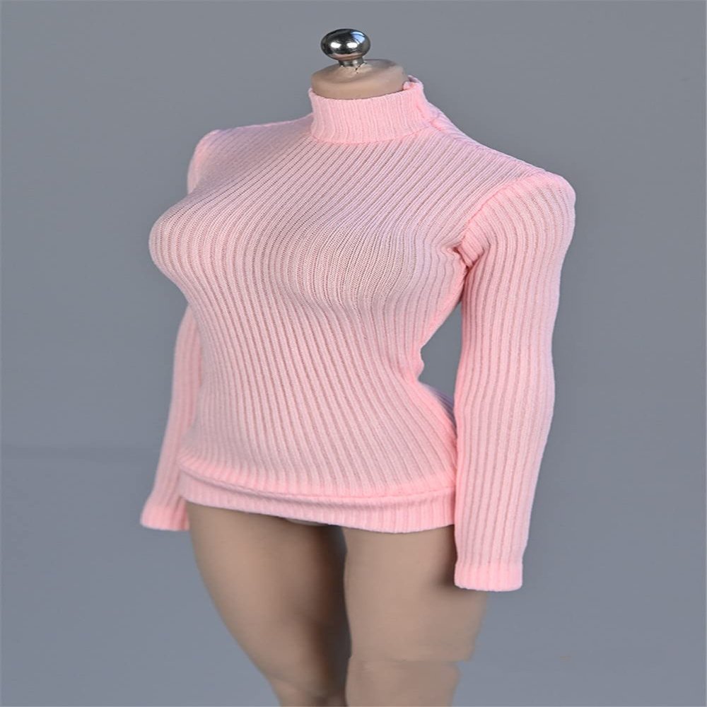 1/12 Scale Female Figure Clothes,Female Stretch Tight Sweater Thick Striped Bottoming Shirt Costume for 6inch Action Figure (Pink)