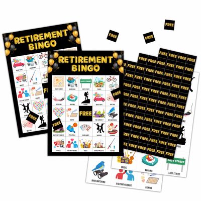 Chuxvon Retirement Bingo Cards, Gold and Black Theme Game for 24 Players, Bingo Activities for Adult Family Friends Office, Retirement Party Favors Supplies Decorations(06)