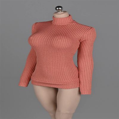 1/12 Scale Female Figure Clothes,Female Stretch Tight Sweater Thick Striped Bottoming Shirt Costume for 6inch Action Figure (Red)
