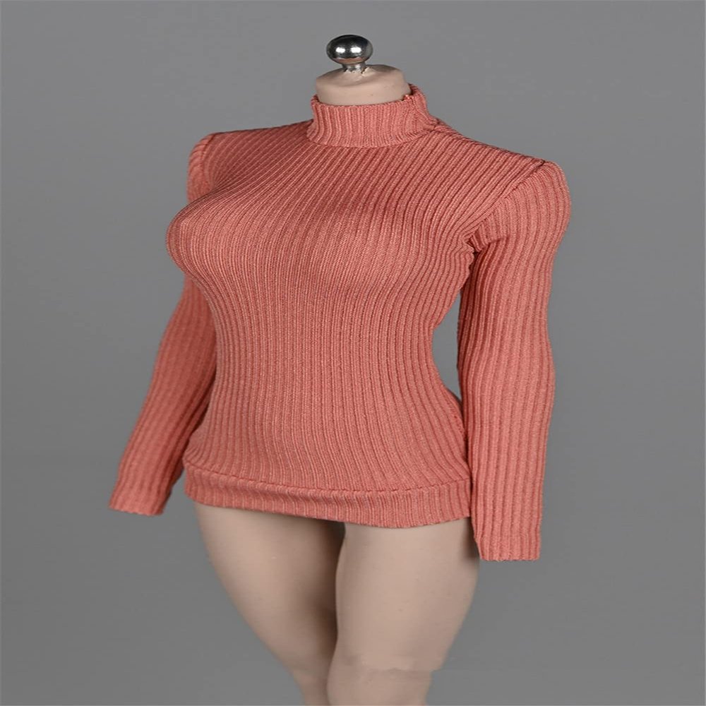 1/12 Scale Female Figure Clothes,Female Stretch Tight Sweater Thick Striped Bottoming Shirt Costume for 6inch Action Figure (Red)