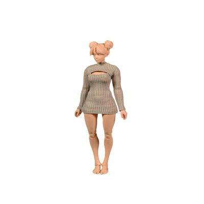 1/12 Scale Female Clothes,Female Stretch Tight Open Chest Sweater Bottoming Shirt Clothing for 6inch Action Figure Body (Sand Color)