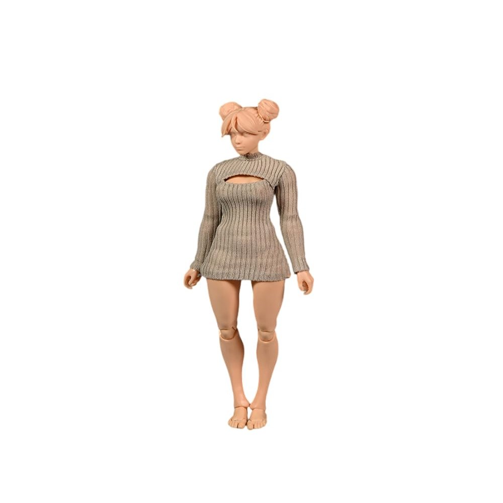 1/12 Scale Female Clothes,Female Stretch Tight Open Chest Sweater Bottoming Shirt Clothing for 6inch Action Figure Body (Sand Color)