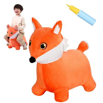 INPANY Bouncy Horse, Fox Hopper Toys, Toddlers Bouncing Animal Hopping, Plush Bounce Buddies, Inflatable Ride on Rubber Bouncer, Indoor Outdoor Birthday Gifts Toy for 2 3 4 Year Old Girls Boys