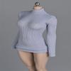 1/12 Scale Female Figure Clothes,Female Stretch Tight Sweater Thick Striped Bottoming Shirt Costume for 6inch Action Figure (Gray-Blue) view 1