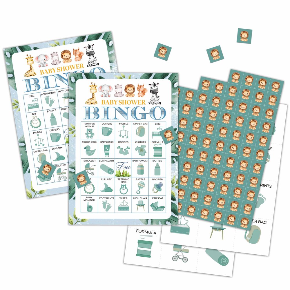 Chuxvon Jungle Animal Bingo Cards, Safari Gender Reveal Bingo Game for 24 Players, Gender Reveal Party Games, Friends Activities, Pregnancy Announcement Party Favors Supplies Decorations(04)