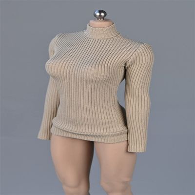 1/12 Scale Female Figure Clothes,Female Stretch Tight Sweater Thick Striped Bottoming Shirt Costume for 6inch Action Figure (Sand Color)