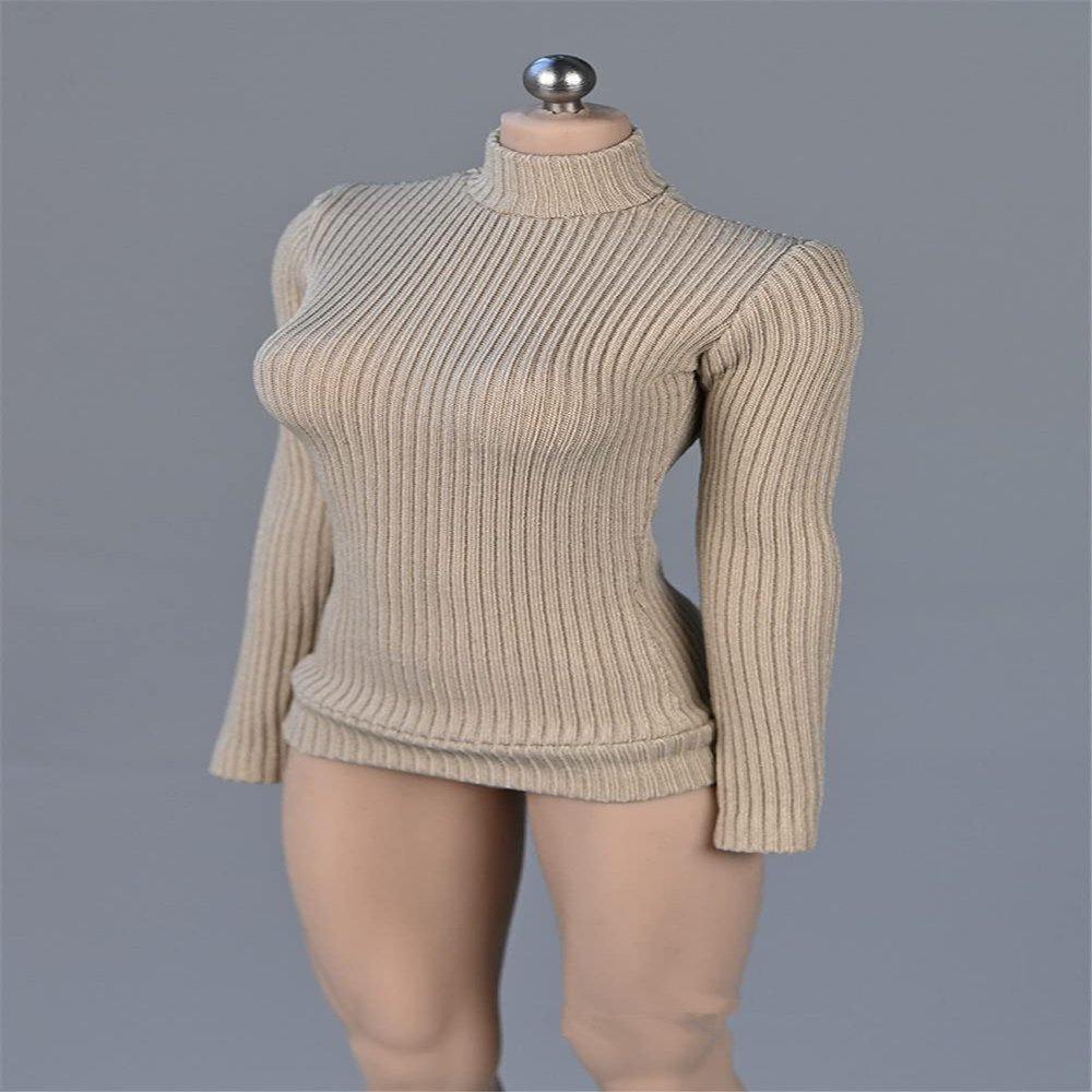 1/12 Scale Female Figure Clothes,Female Stretch Tight Sweater Thick Striped Bottoming Shirt Costume for 6inch Action Figure (Sand Color)