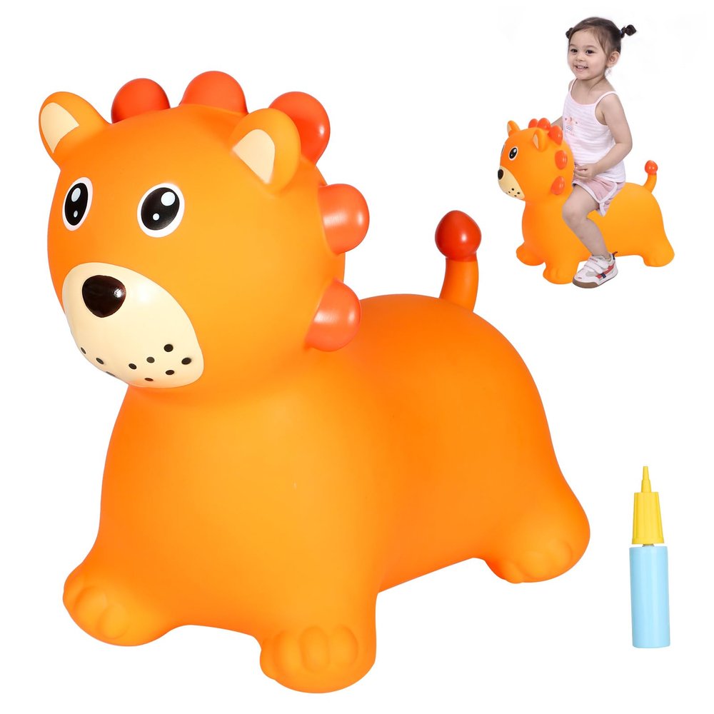 INPANY Bouncy Horse, Lion Hopper Toys, Toddlers Bouncing Animal, Kids Ride on Rubber Bouncer, Inflatable Jumping Horse, Outdoor Indoor Birthday Gifts for 2 3 4 Year Old Girls Boys