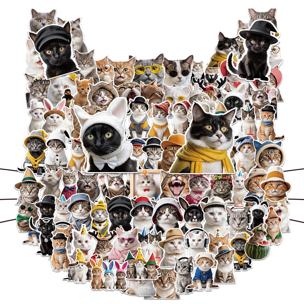 100Pcs Funny Cat Stickers in Bulk Stickers Cat Water Bottle Sticker Cute Kawaii Waterproof Sticker for Laptop Scrapbooking Cats Party Favor
