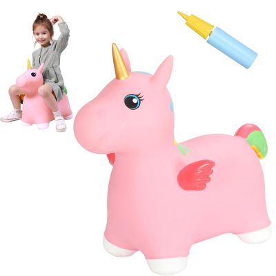 INPANY Unicorn Bouncy Horse Toys for 2 Year Old Girl, Toddler Girl Bouncing Animal Hopper Horse, Inflatable Hopping, Ride on Rubber Bouncer, Indoor Outdoor Baby Birthday Gifts for 3 4 Year Old Boys