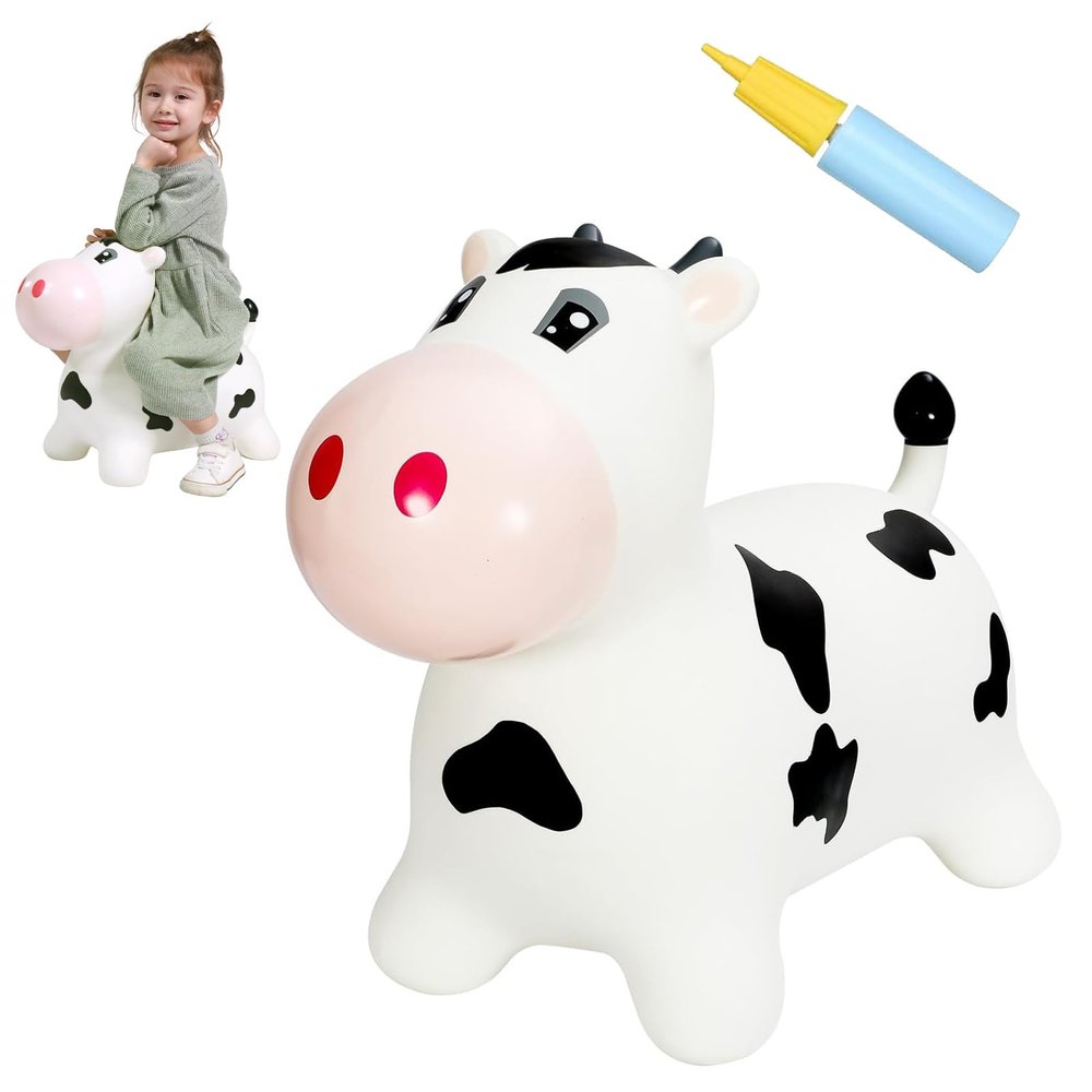 INPANY Bouncy Horse, Cow Hopper Toys, Toddler Bouncing Farm Animal, Inflatable Ride on Rubber Bouncer, Outdoor Indoor Birthday Gift for 2 3 4 Yr Boy Girl