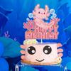 Axolotl Happy Birthday Cake Topper Pink Glitter Hexagonal Dinosaur Aquatic Creature Cake Decoration Salamander Under the Sea Fish Animal Birthday Party Supplies Kids Boy Girl view 4