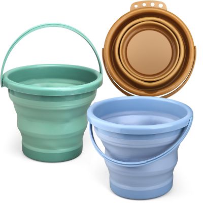 3PCS Foldable Beach Bucket Sandbox Kit Toys for Kid Adult, Collapsible Small Bucket for Washing Camping Fishing, Silicone Sand Pail for Garden Planting, Travel, Beach Summer Toy Gift for Boy Girl