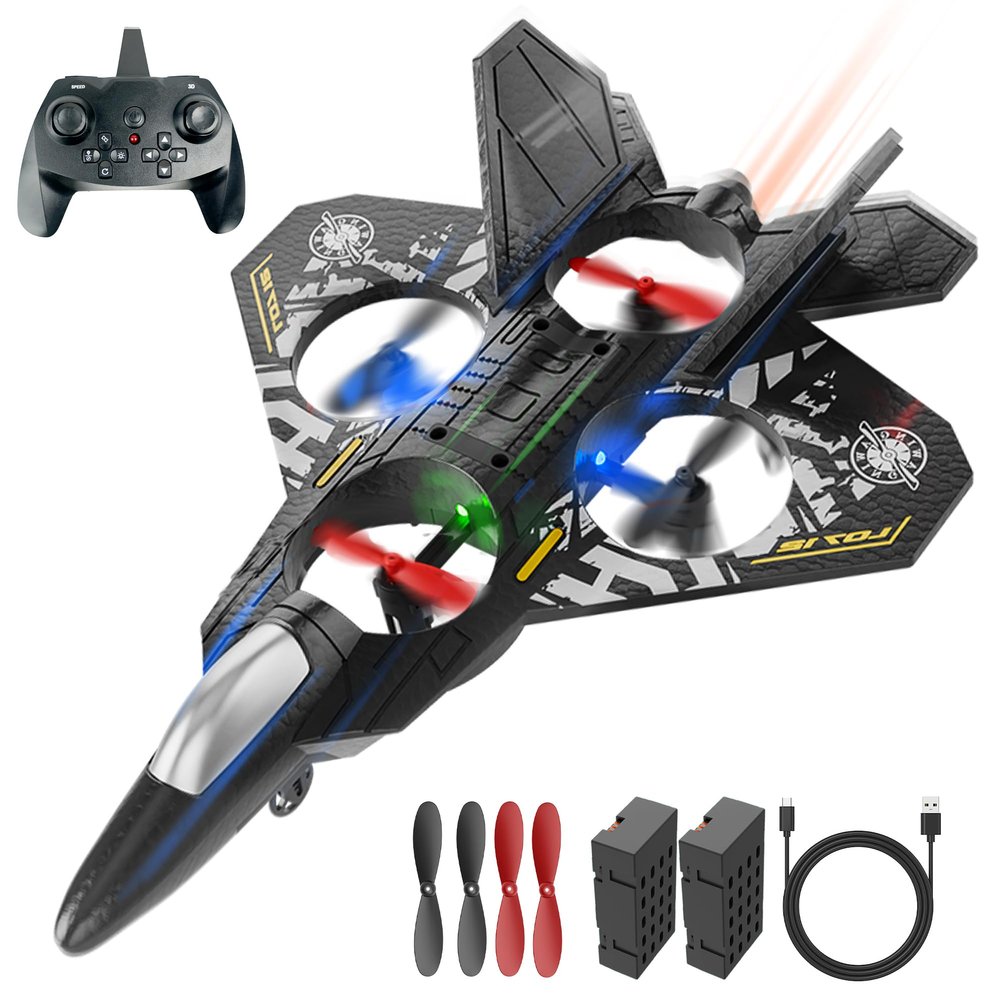 BEZGAR RC Plane, 2.4GHZ Drones for Kids | Remote Control Airplane, RC Helicopter, 360 Flip Fighter Jet Toy with Colorful Navigation LED Light