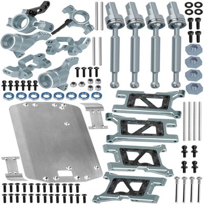 BRCatWPark RC Upgrades Part for 1/18 LaTrax Teton,Stainless Steel Chassis Protect Armor & Alloy Suspension A Arms & Drive Shaft Axles & Caster Block,Steering Blocks,Rear Stub Axle Carriers,Titanium