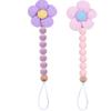 2pcs Flower Pacifier Clip, Silicone Bead Pacifier Clip for Baby Girls Pink Purple Color Daisy Birthday Christmas Gift(B) view 1
