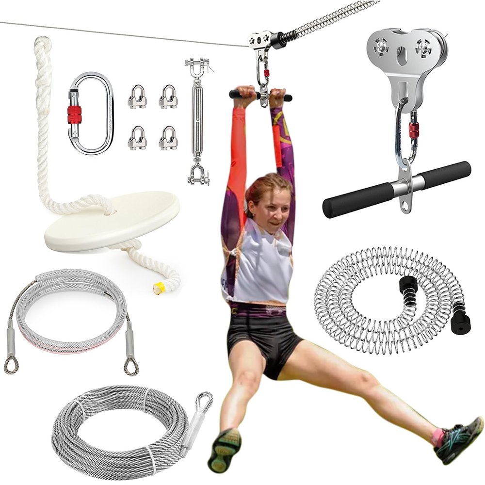 Fologtoo 100FT Zip Line Kit for Backyard and Zipline Seat for Kids and Adults