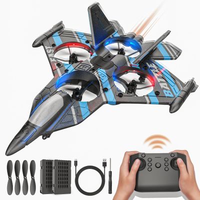 BEZGAR RC Plane | 2.4GHZ Remote Control Airplane, RC Helicopter, 360 Flip Fighter Jet Toy, Toys for ages 8-13 with Colorful LED Navigation Lights Blue