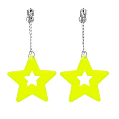 Boland - Pair of Neon Yellow Star Earrings