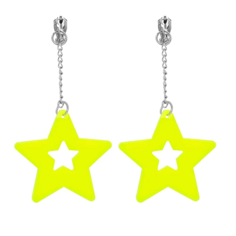 Boland - Pair of Neon Yellow Star Earrings