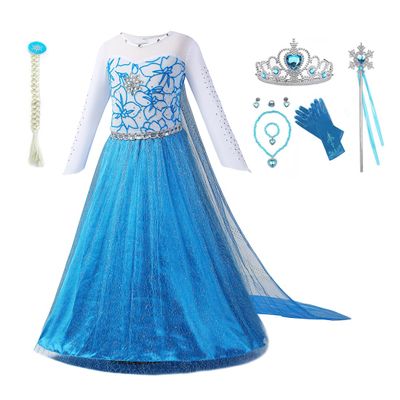 Yipkorra Princess Costumes for Girls Snow Dresses Halloween Toddler Birthday Party Dress Up with Accessories (140(6-7Years))