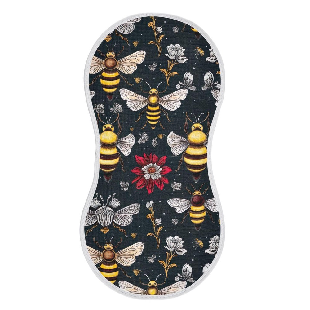 J JOYSAY Golden Bees Flower Baby Burp Cloths for Boys Girls Large 22''x11'' Cotton Baby Washcloths Extra Absorbent Soft 4 Layer Burp Rag for Girl Infant 1 Pack