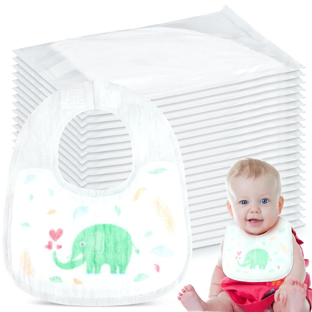 Skicuff 100 Pcs Disposable Baby Bibs Bulk for Baby Boys and Girls Individually Packaged Hygienic for Toddlers Traveling and Outdoor Use