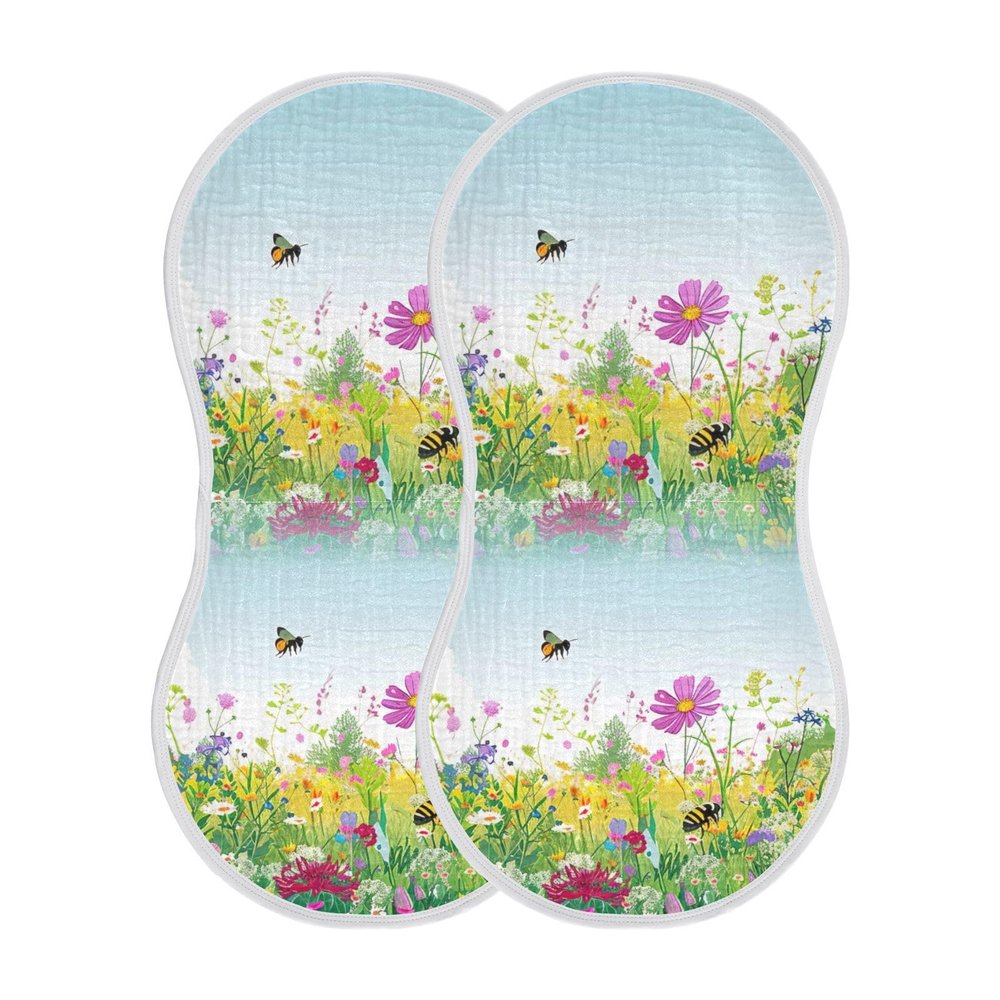 WELLDAY Muslin Baby Burp Cloths Set of 2, Soft Absorbent Flowers and Butterflies Cotton Burping Cloth, Milk Spit Up Rags for Newborn Unisex, 22 x 11 Inch