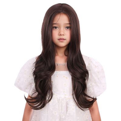 Edivd Mixed Brown Wig Long Dark Brown Wavy Curly Wig Chocolate Middle Part Wigs Heat Resistant Synthetic Wigs with Cap (Small Size)