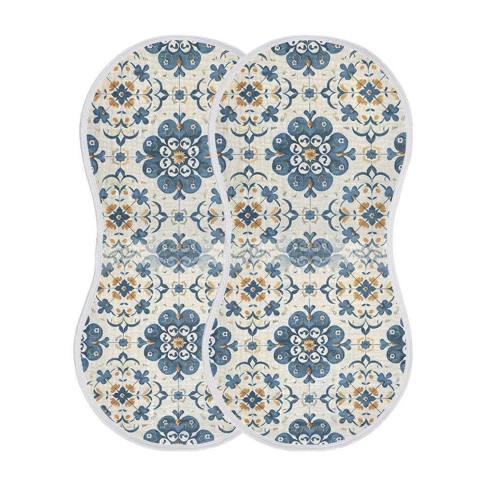 WELLDAY Muslin Baby Burp Cloths Set of 2, Soft Absorbent Traditional Floral Pattern Cotton Burping Cloth, Milk Spit Up Rags for Newborn Unisex, 22 x 11 Inch