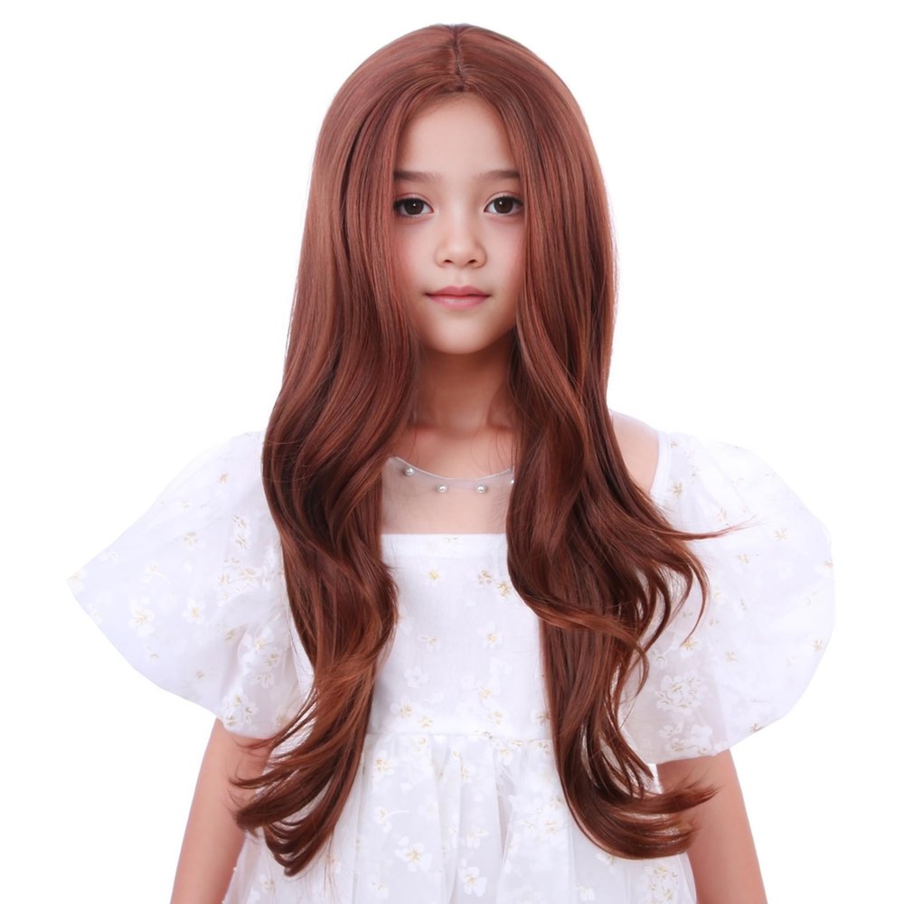 Edivd Ginger Orange Wig Long Dark Orange Wavy Curly Wig Long Ginger Middle Part Wigs Heat Resistant Synthetic Wigs with Cap (Small Size)