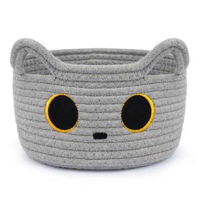 Hkojewp Small Storage Basket, Cat Basket Woven Cotton Rope Basket for Nursery, Baby Blanket Organizer with Handles for Toys,Towels,Clothes, Baby Storage for Gifts Cat Dog Bin Toys 8.54.5 inches,Grey