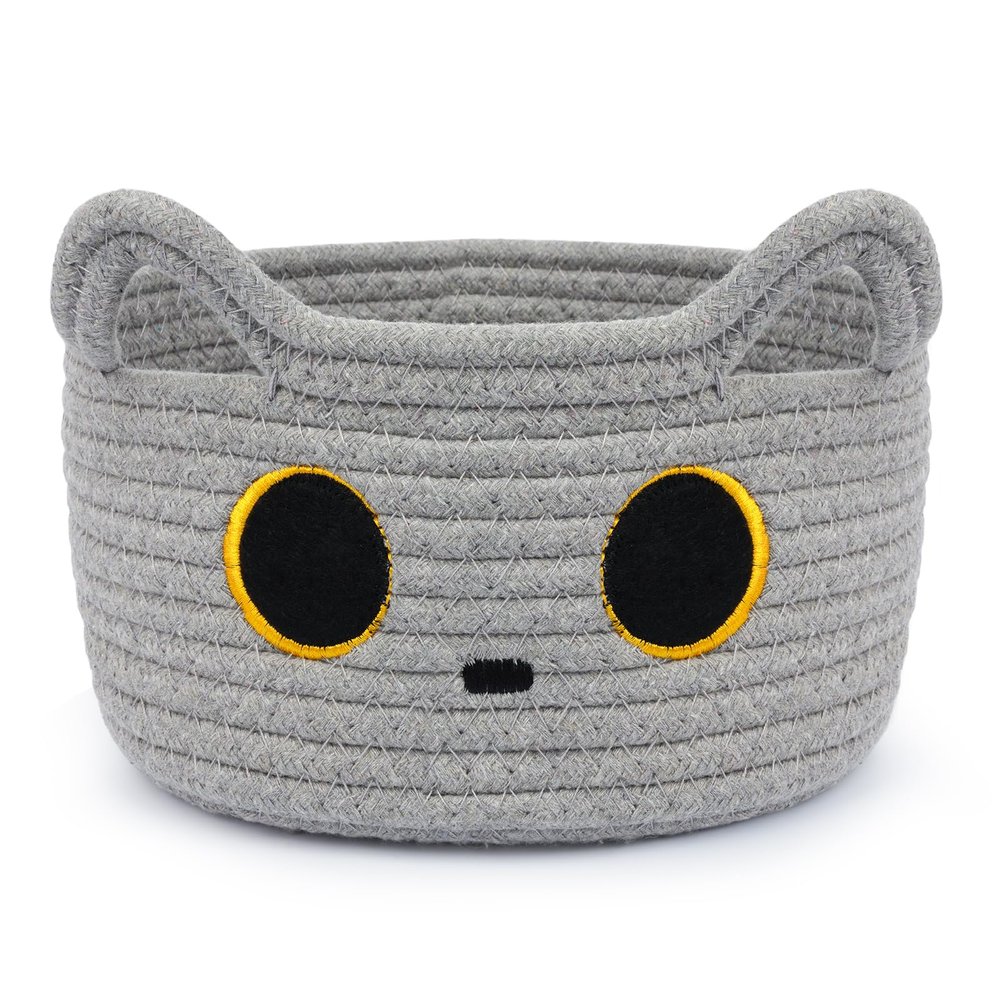 Hkojewp Small Storage Basket, Cat Basket Woven Cotton Rope Basket for Nursery, Baby Blanket Organizer with Handles for Toys,Towels,Clothes, Baby Storage for Gifts Cat Dog Bin Toys 8.54.5 inches,Grey