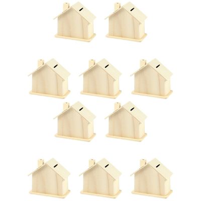 10pcs Unfinished Wooden Piggy Banks for Boy Girl Craft Adorable House Shaped Container for Creative Saving Activities