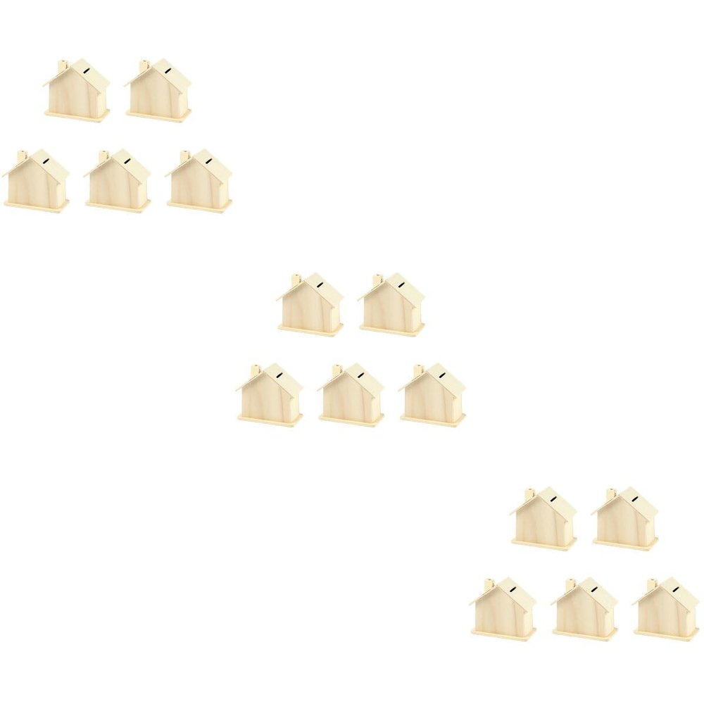 Angoily DIY Wooden House Piggy Bank 15-Piece Paintable Craft Set Unfinished Wood Coin Bank for Kids and Adults House Shaped Money Box for Cash and Change Storage
