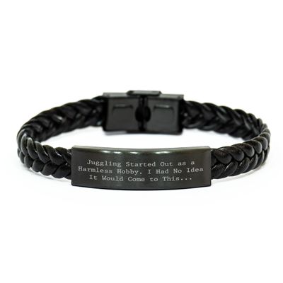 Generic Juggling Gifts for Dad, Engraved Braided Leather Bracelet for Father's Day, Mens Gifts from Son, Unique Juggling Themed Sarcastic Funny Gifts for Jugglers, Small, Black