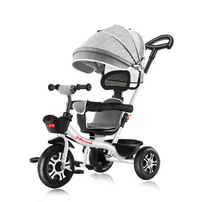 Oisei Kids Tricycle,Tricycle Stroller,Kid Stroller,5 in 1 Kids Trike Kids Tricycle Stroller with Push Handle,Removable Canopy/Guardrail,Adjustable Rotate Seat Baby Trike,Gray
