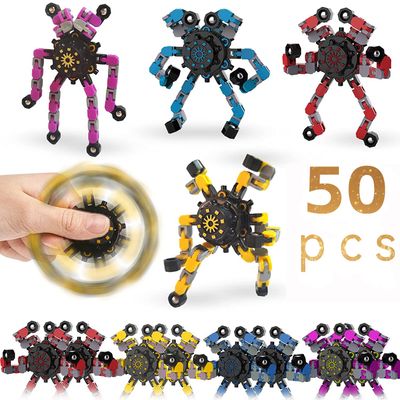 50pcs Random Fidget Spinners,DIY Deformable Robot Fingertip Toys,Decompression Spinner,Deformable Creative Mechanical Gyro Toys,Stress Relief Mechanical Chain Toy for Kids AdultsParty Supplies