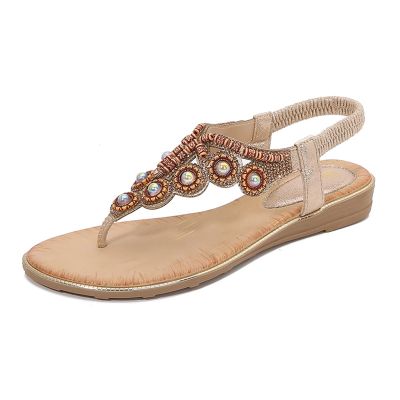 ZBYY Womens Summer Flats Sandals Casual Bohemian Dressy Thong Flat Shoes Comfort Slip on Elastic Ankle Strap Beach Sandals