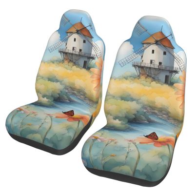 ViLlex Seat Covers Car Seat Cover Car Seat Protector Waterproof Universal Windmill in The Distance